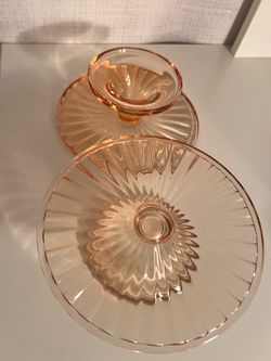 Peach Depression Glass Cake Stands Set of 2