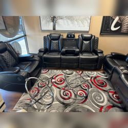Limited time offer 3PC Black Power recliner sofa set with LED USB wireless chargers