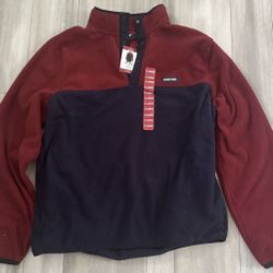 Extra Large Brand New lands End Snap-T Fleece Pullover, Red/Navy