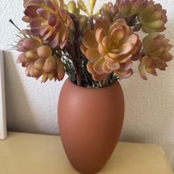 Vintage Bohemian Terracotta Vase with Multicolor faux Succulents
