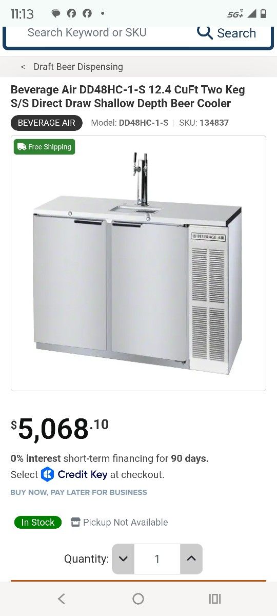 Beverage Air DD48HC-1-S 12.4 CuFt Two Keg S/S Direct Draw Shallow Depth Beer Cooler