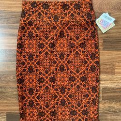 Lularoe Cassie Burnt Orange Skirt With Black Floral Detail Size Small. NWT