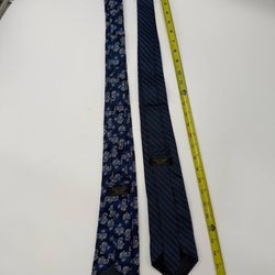 Kai Long 100% Silk Ties Lot 2 Blue Paisley & Striped Handmade