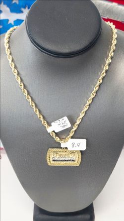 14k 24inch 4.6mm Hollow Rope Chain And 14k Pendant