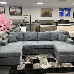Dark Gray Sofa Sectional w/ Double Chaise 