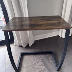 C-Shaped Side Table, End Table, Brown Wood/Black Metal