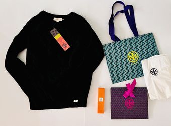 Tory Burch holiday bundle! Sweater, perfume, gift bags from the store perfect Holiday gift!