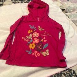 Carters Size 7 Little Girls Dark Pink Long Sleeve Shirt With Hoodie
