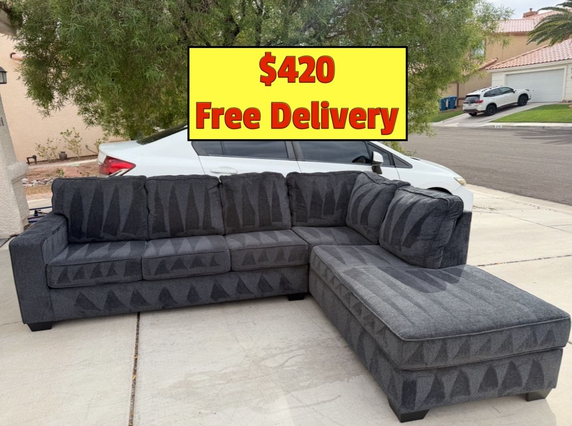 Dark Blue/Gray Sectional Chaise Couch with Free Delivery