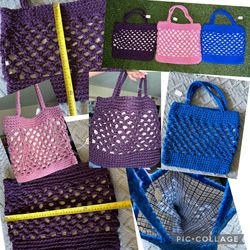Large Fishnet Tote Knitted Crochet Shoulder Bags with Inside Pockets