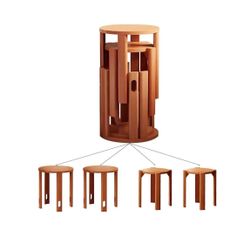 Wood Stackable Stools, Bar Stools Set of 4 with Anti-slip Pads Cherry Wood Color