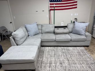 Gray Sectional Sofa with Chaise and Console
