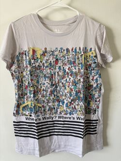 UNIQLO Men's Graphic T-Shirt "Where’s Wally, Where’ Waldo" Shirt Light Grey M