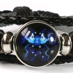 1 x Astrological Connection Leather Bracelet  Featuring - GEMINI Sign 