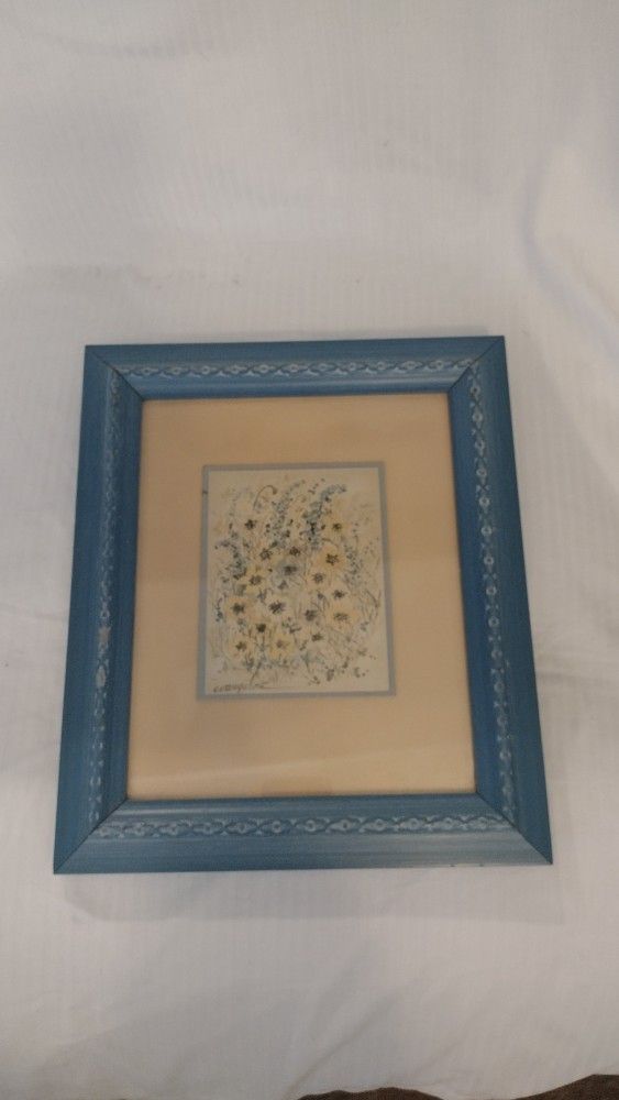 Vintage Floral Print Framed Signed