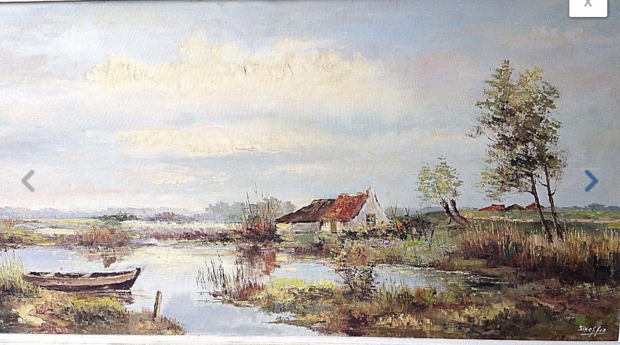 48" Vtg Mid Century European Oil Painting on Canvas Signed Scheffer Landscape