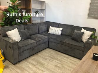 3-pc sectional sofa with pull/out bed,storage Cupholders & USB ports dark gray