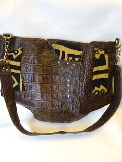 Custom Made Leather Hobo Handbag African Fabric