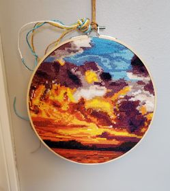 Beautifully Stitched Sunset in a 9 inch round