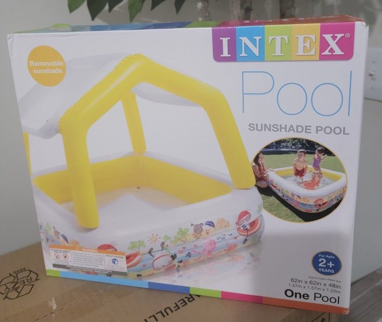 Intex Inflatable Ocean Scene Sun Shade Kids Swimming Pool with Canopy