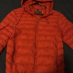 red polo puffer jacket