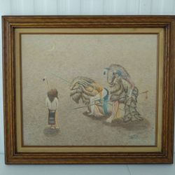 Original Native American Art Oil Painting Signed 30"x25"