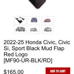 2022-25 Honda Civic Black Mud Flap Red Logo