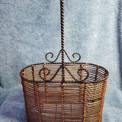 Vintage Metal & Wicker Oval Shaped Wine Basket.