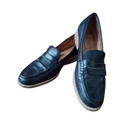Madewell The Corinne Black Leather Lug Sole Loafers Size 8
