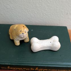 Vintage Bulldog And Bone Salt And Pepper Shakers 