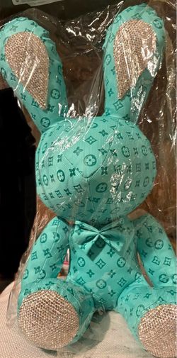 Teal Monogram Bunny Plush with Rhinestone Details