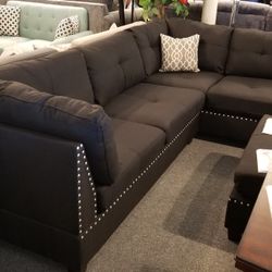Brand New 104" x 75" Black/Gray/Brown Reversible Sectional + Ottoman