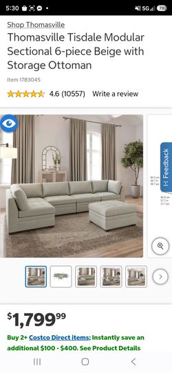 Thomasville Tisdale 6PC Modular Sectional w/ Storage Ottoman (BEIGE)