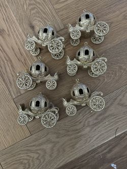 Gold Glitter Princess Carriage Ornaments X6