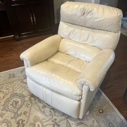 Oyster White Leather Rocker Recliner..