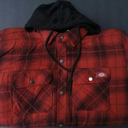 Dickies Water Repellent Flannel Hoodie Shirt Jacket Relax Fit Large 