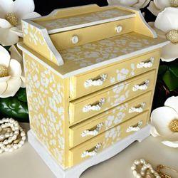 Yellow Stencilled Painted Vintage Jewelry Box