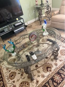 Glass and brass coffee table