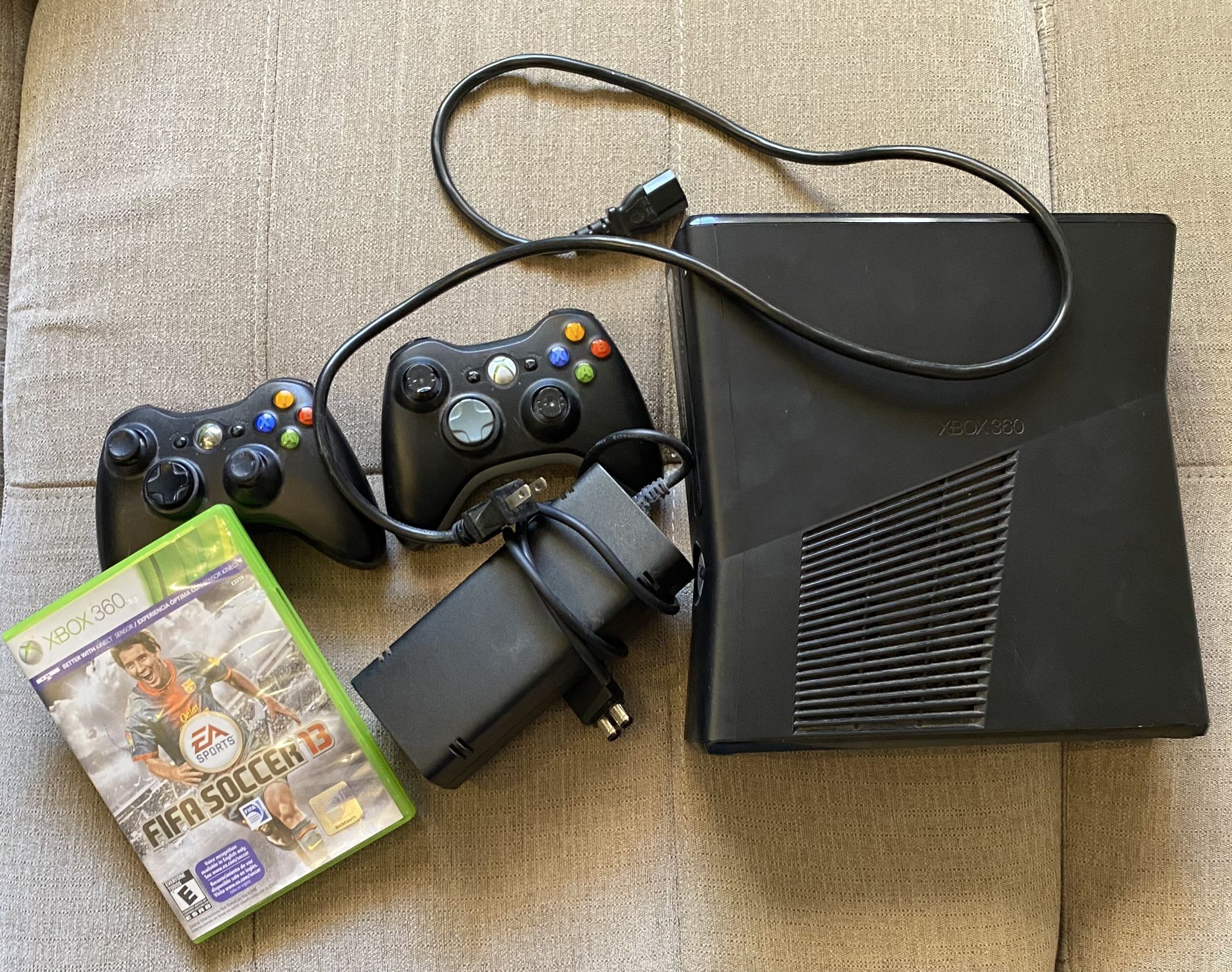 Xbox 360 With Controllers And Game