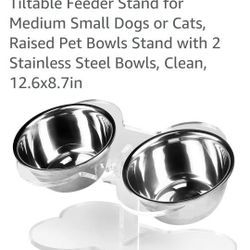 RAISED ACRYLIC CLEAR DOG BONE SHAPE AND STAINLESS STEEL BOWLS 