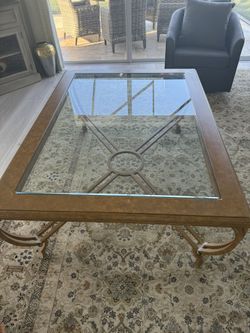 Large Iron And Glass Coffee Table And 2 End Tables 