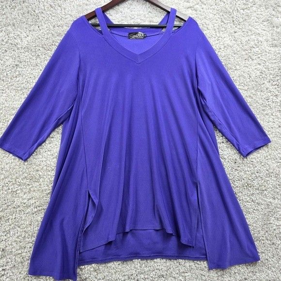 Sympli Womens Stretch Tunic Top Size 0G Purple Cutout Lagenlook Flowy Travelwear
