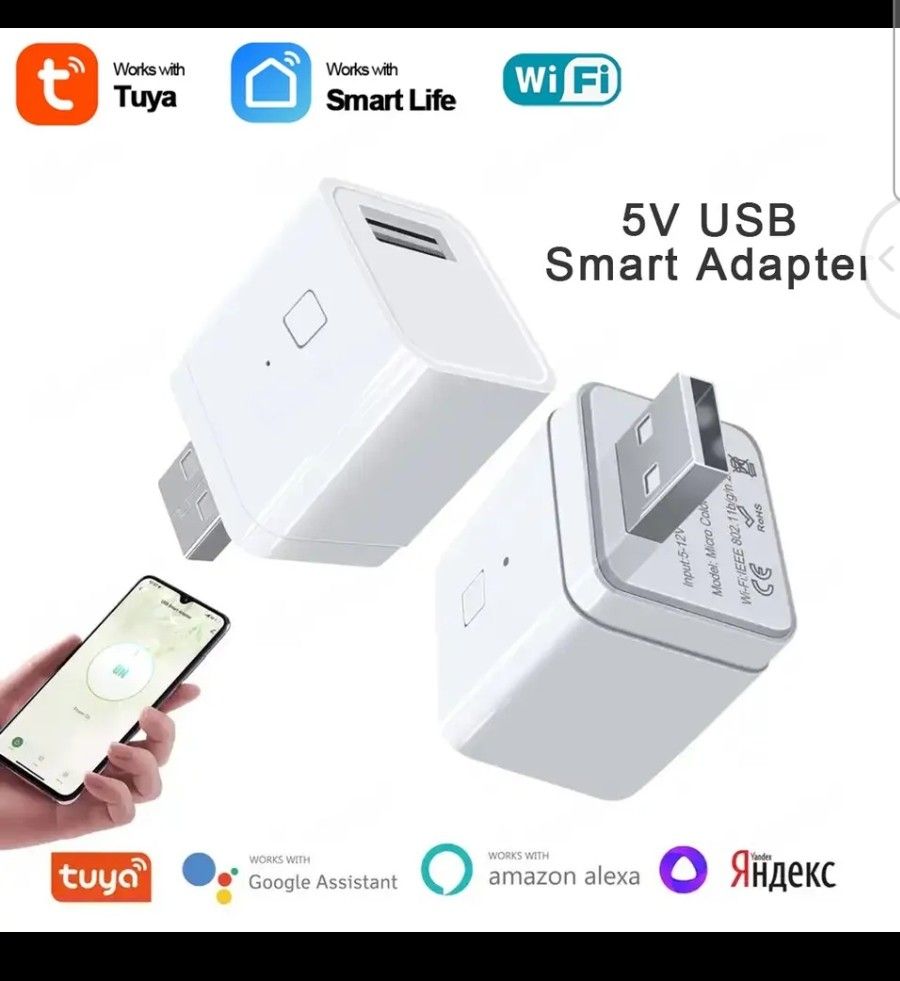 Tuya Smart Micro USB Adaptor Switch 5V WiFi Mini USB Power Adaptor Works with Alexa Hey Google Alice for Smart Home