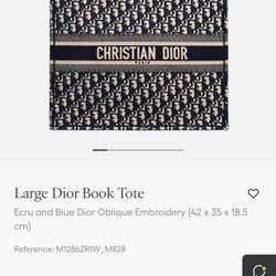 Large Dior Book Tote Ecru and Brand New Blue Dior Oblique Embroidery (42 x 35 x 18.5 cm)