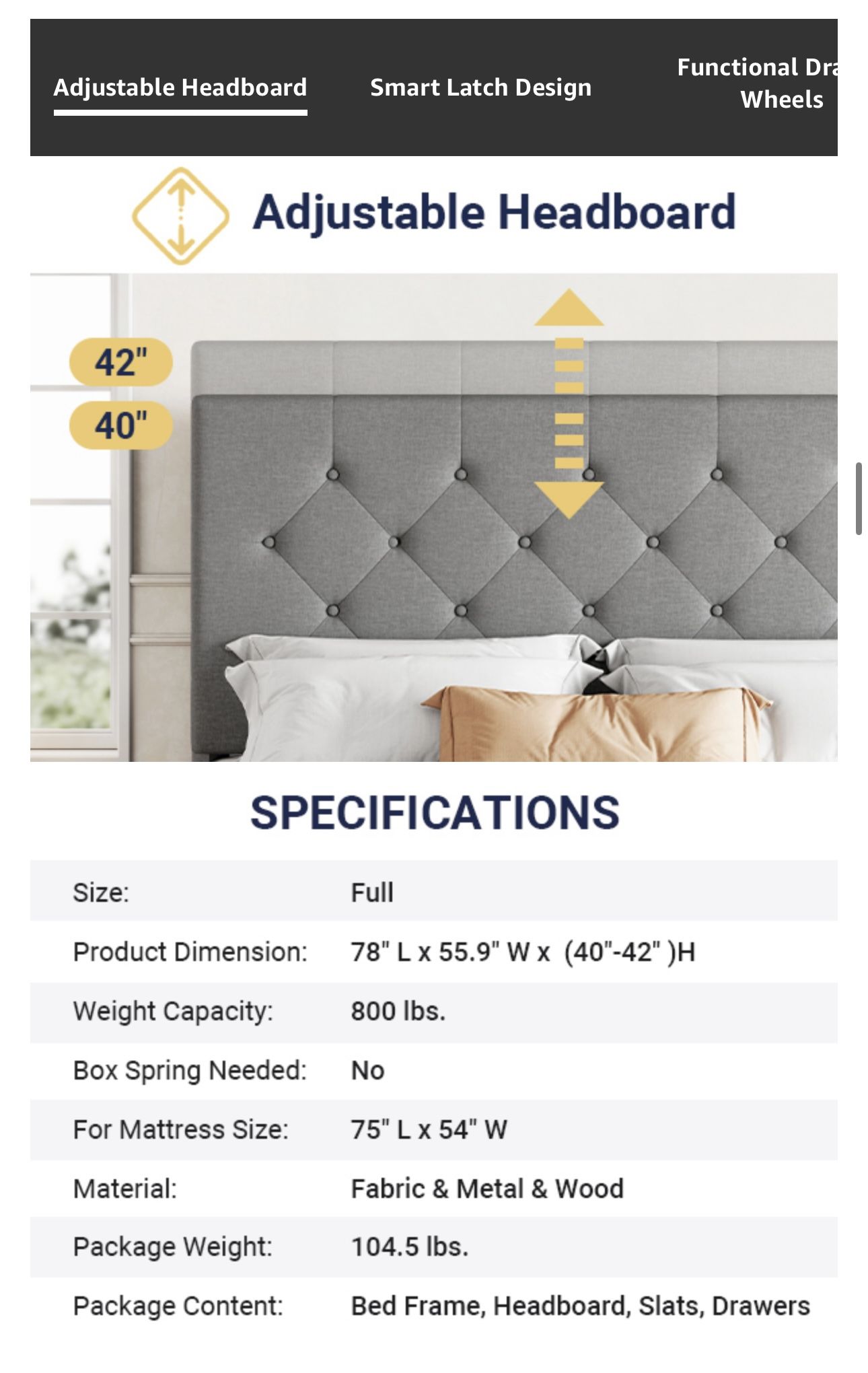 Upholstered Full Size  Platform Bed Frame W/storage Drawers