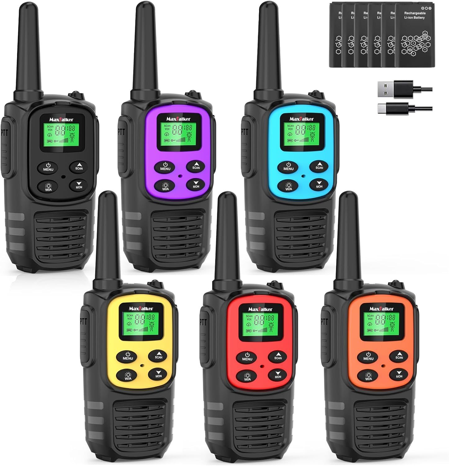 Walkie Talkies Long Range for Adults, Rechargeable Walkie Talkies 6 Pack with 22 FRS Channels, 2 Way Radios, NOAA, Li-ion Battery, LED Flashlight, VOX