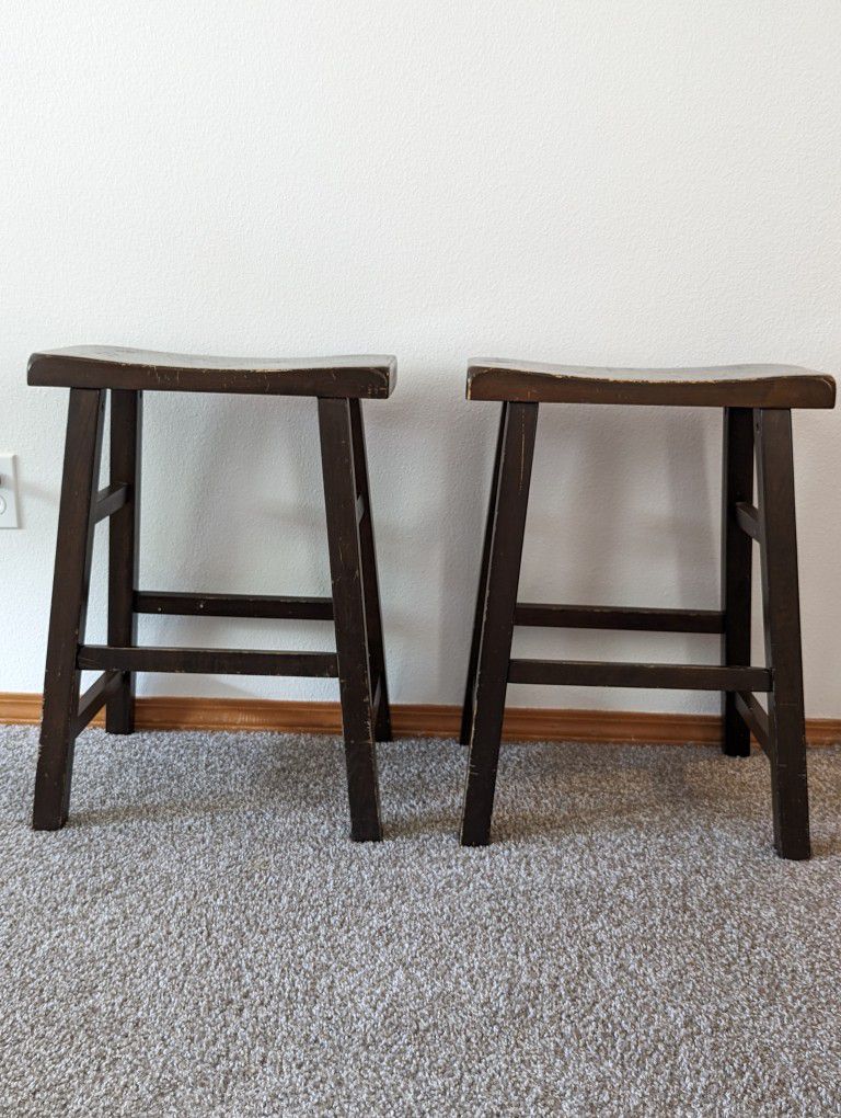 Two Solid Wood Stools 