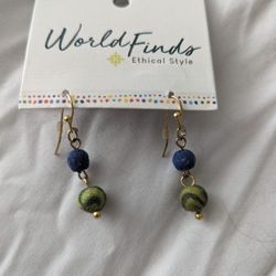 Blue, Green and gold earrings