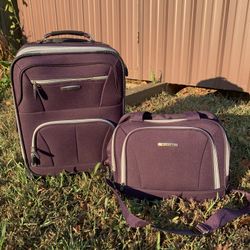 Rockland 2 Piece Expandable Softside Luggage Set Carry On Tote Bag Purple