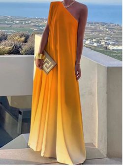 One Shoulder Maxi Dress -Orange-Medium